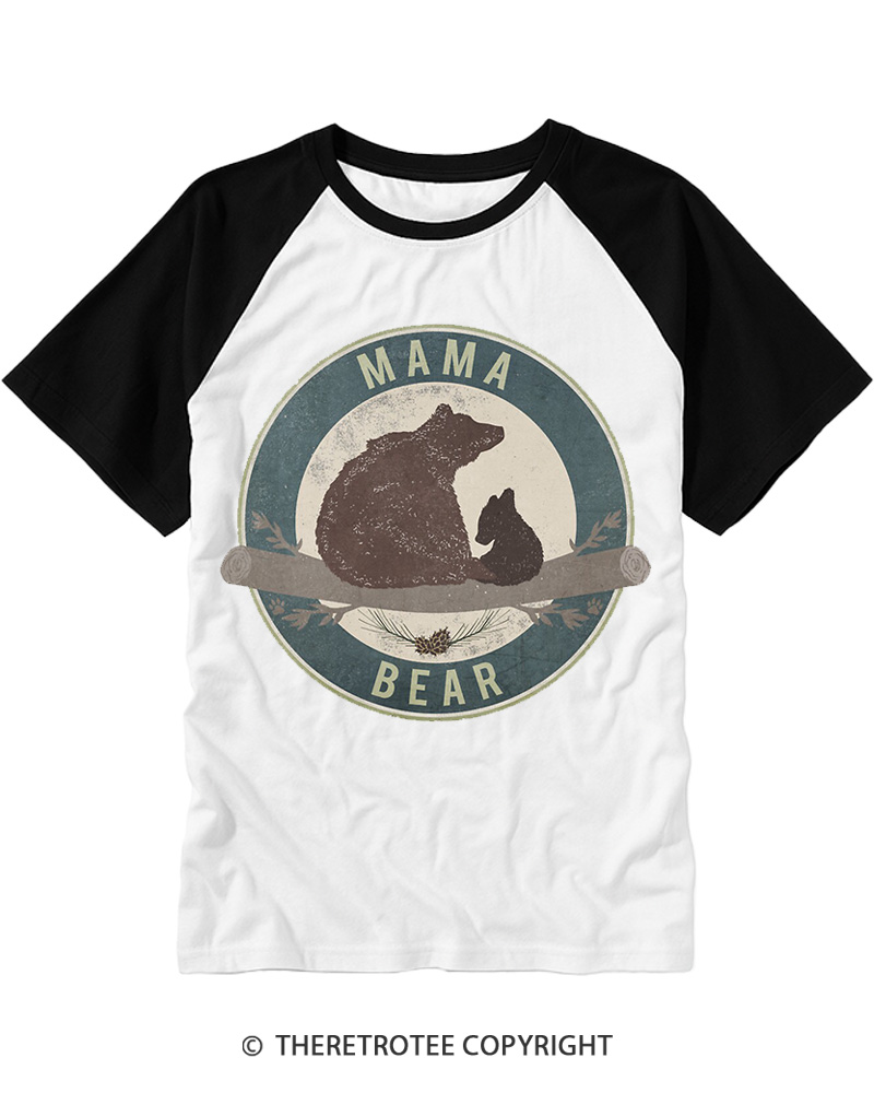 TheRetroTee Mama Bear 1980s Raglan Baseball T-Shirt