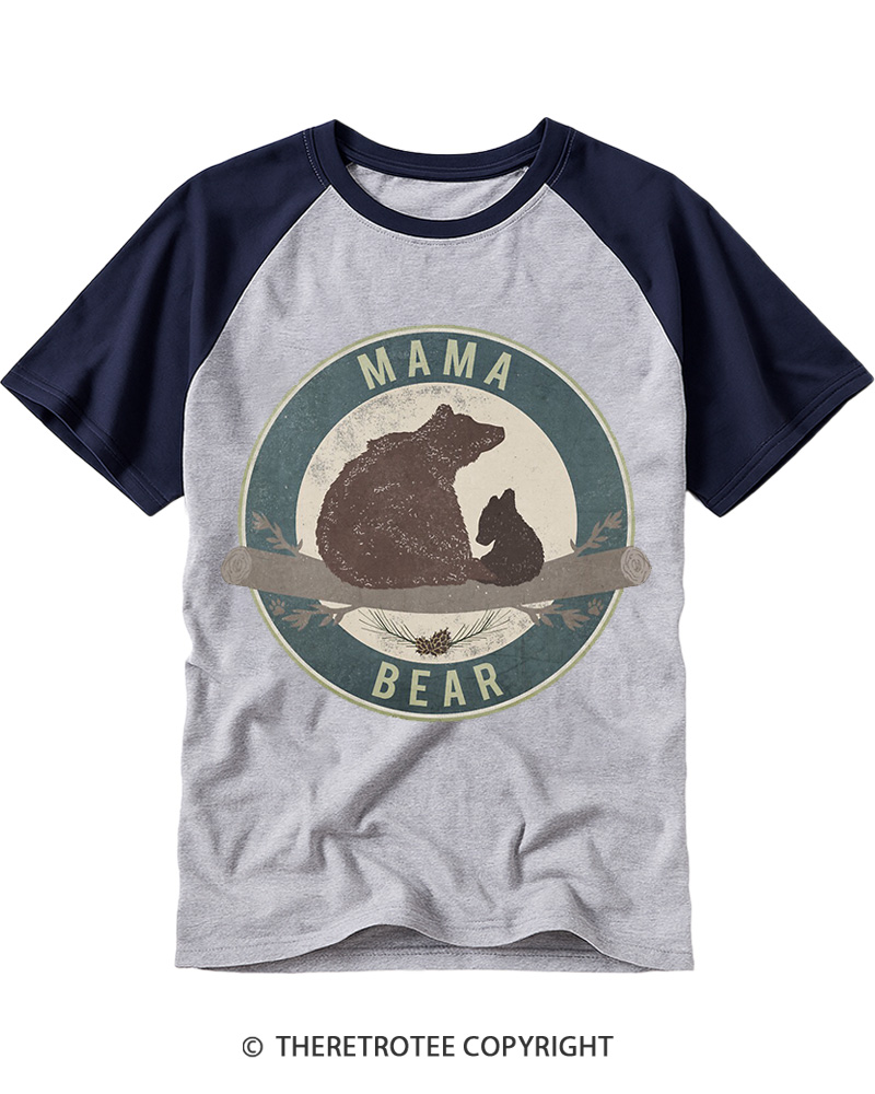 TheRetroTee Mama Bear 1980s Raglan Baseball T-Shirt