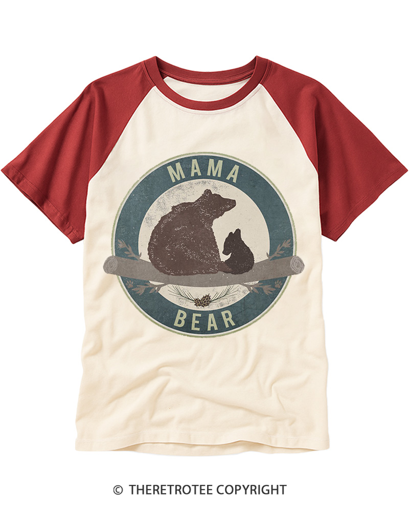 TheRetroTee Mama Bear 1980s Raglan Baseball T-Shirt