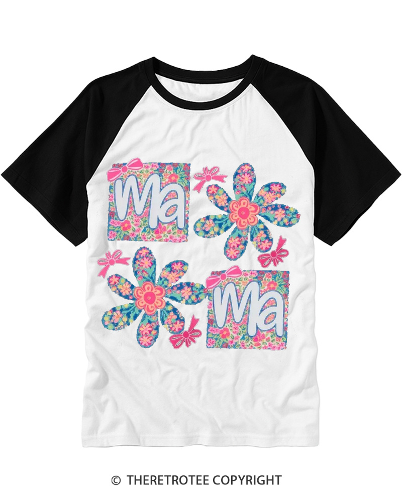 TheRetroTee Floral Mama 1970s Raglan Baseball T-Shirt