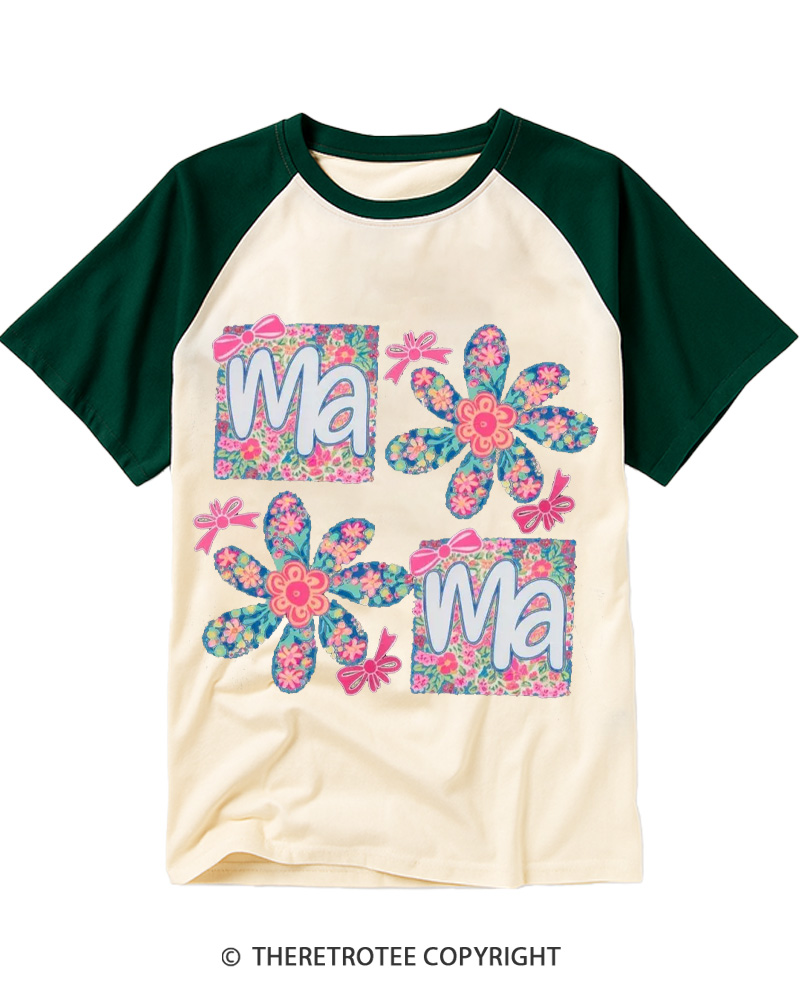 TheRetroTee Floral Mama 1970s Raglan Baseball T-Shirt