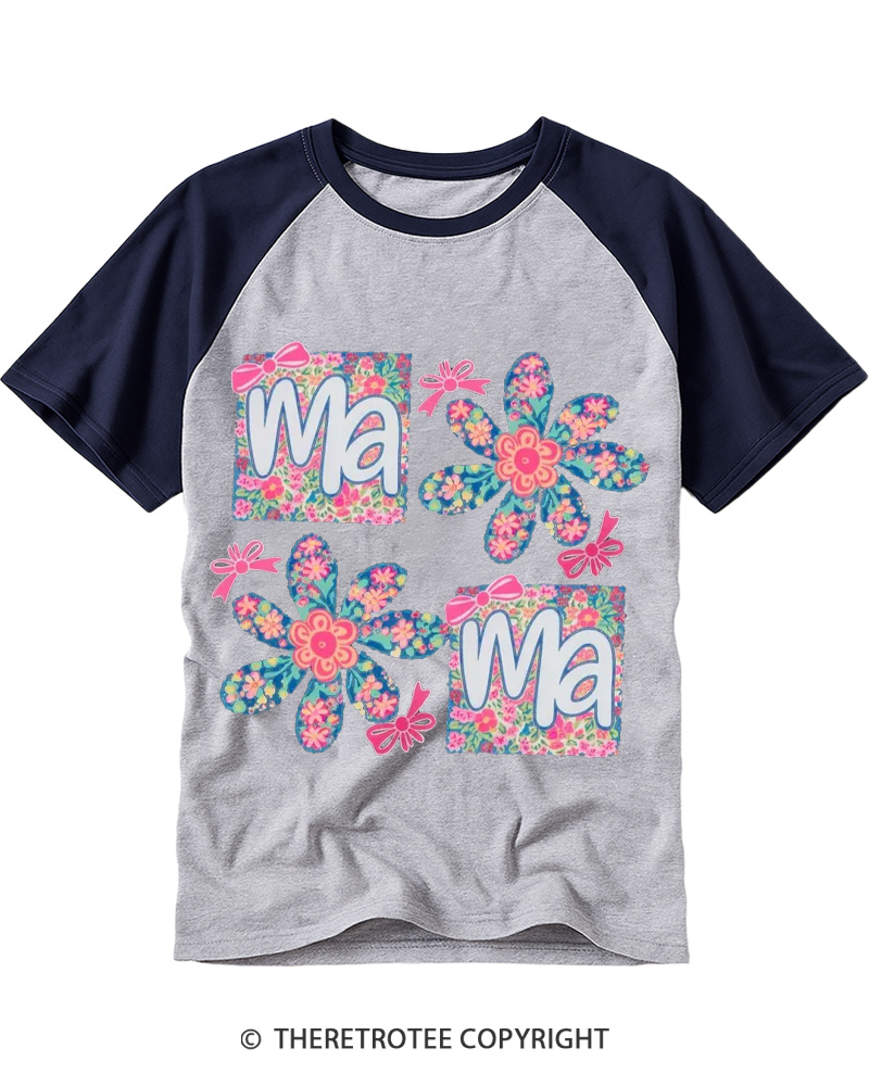 TheRetroTee Floral Mama 1970s Raglan Baseball T-Shirt