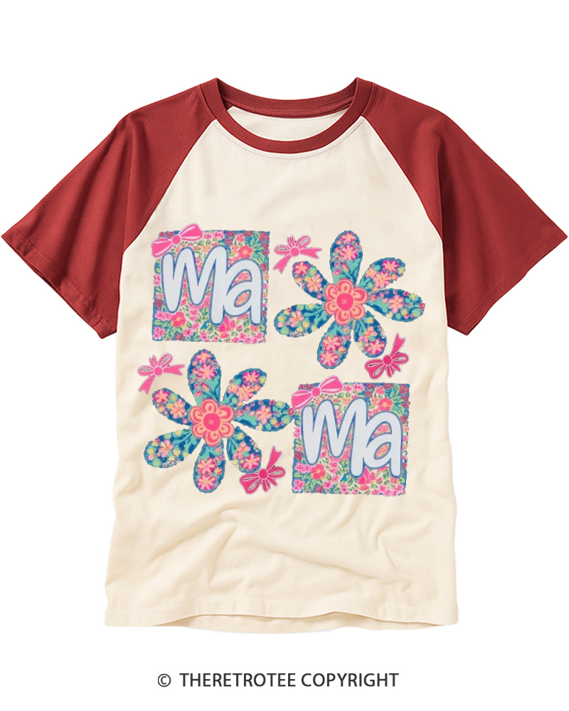 TheRetroTee Floral Mama 1970s Raglan Baseball T-Shirt