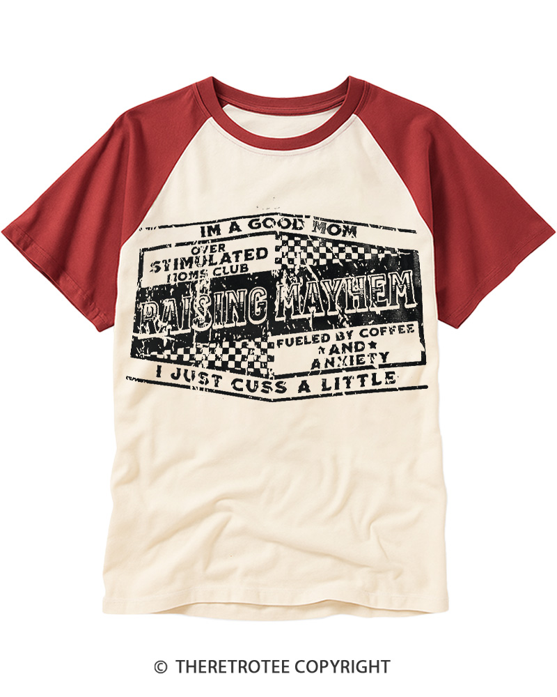 TheRetroTee Mayhem 1990s Raglan Baseball T-Shirt