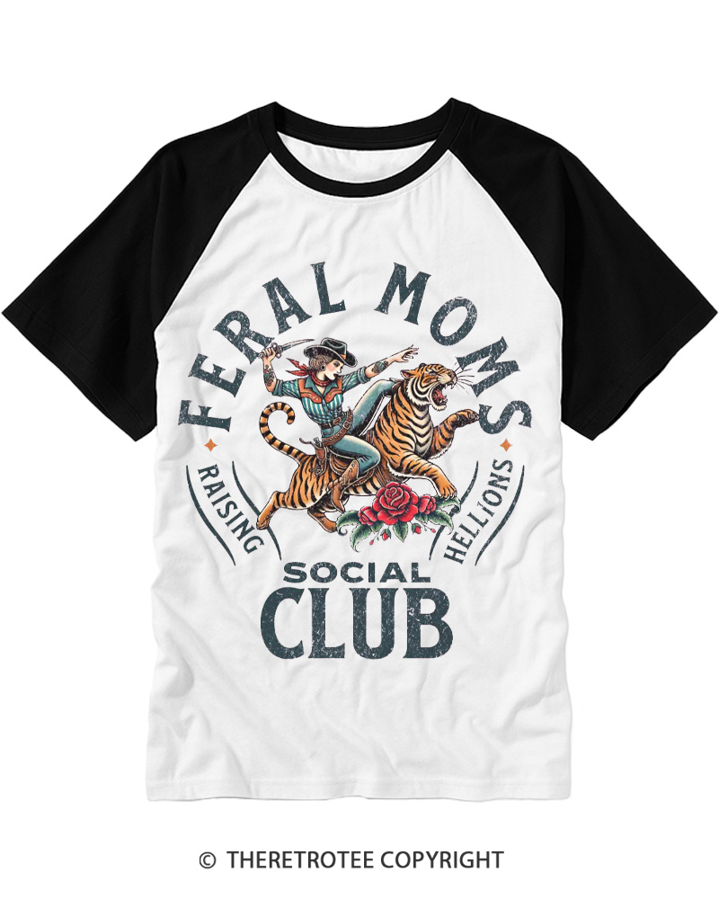 TheRetroTee Feral Moms Social Club 1950s Raglan Baseball T-Shirt