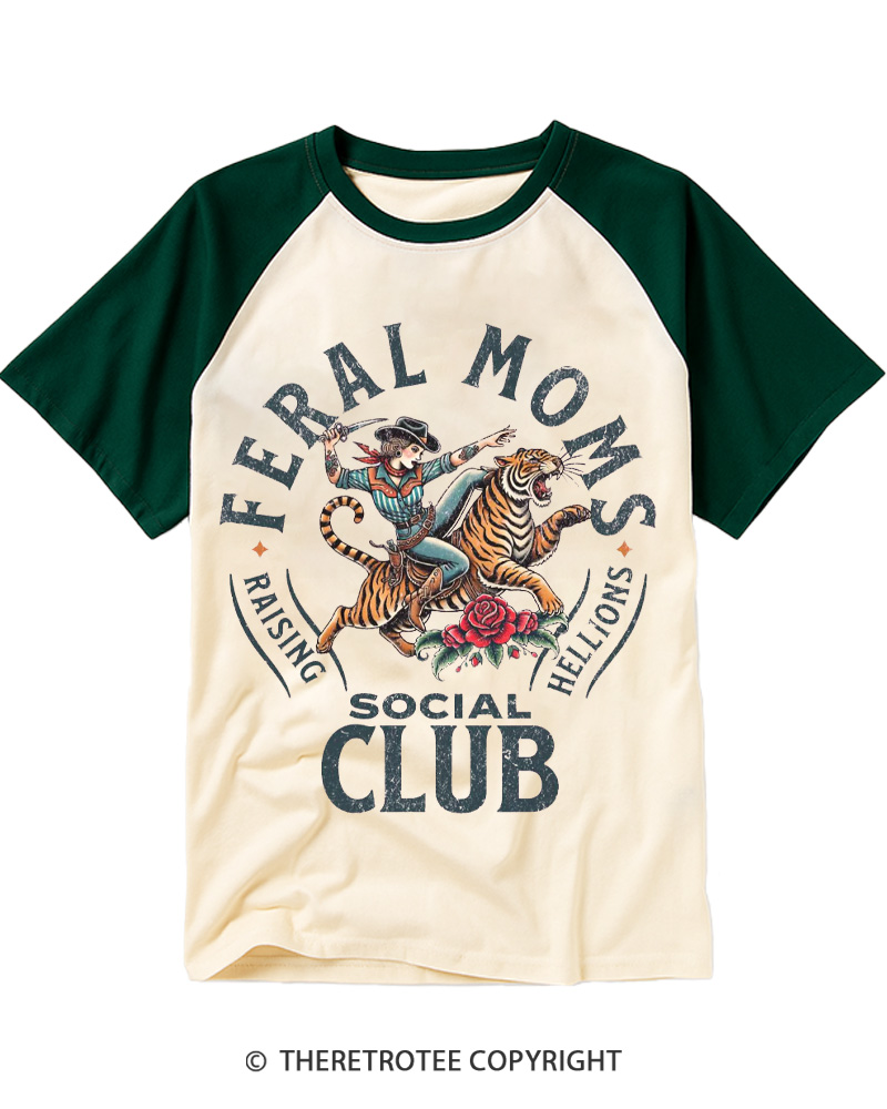 TheRetroTee Feral Moms Social Club 1950s Raglan Baseball T-Shirt