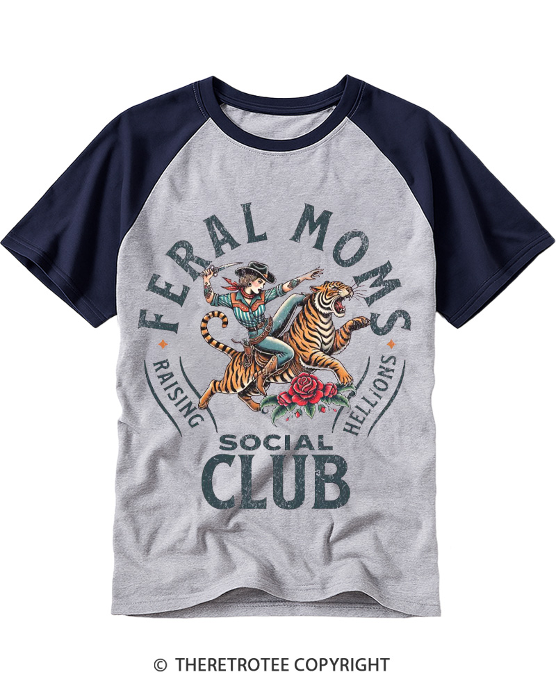TheRetroTee Feral Moms Social Club 1950s Raglan Baseball T-Shirt