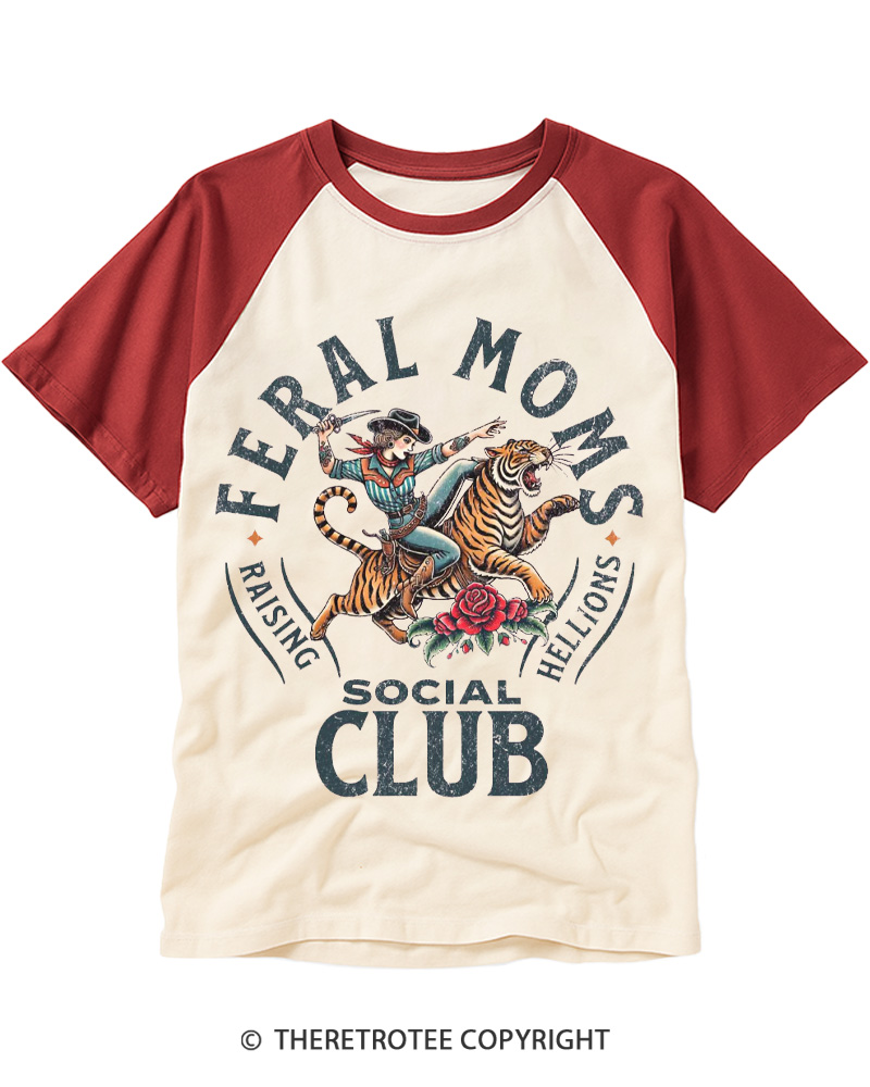 TheRetroTee Feral Moms Social Club 1950s Raglan Baseball T-Shirt