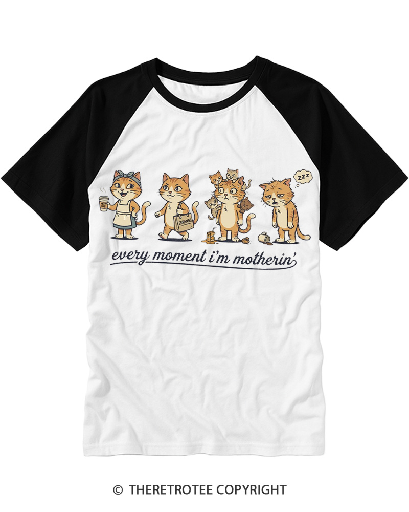 TheRetroTee Funny Cat Mom 1970s Raglan Baseball T-Shirt