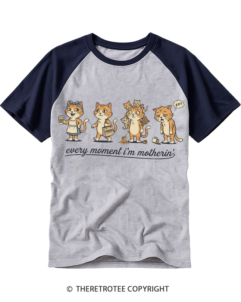 TheRetroTee Funny Cat Mom 1970s Raglan Baseball T-Shirt