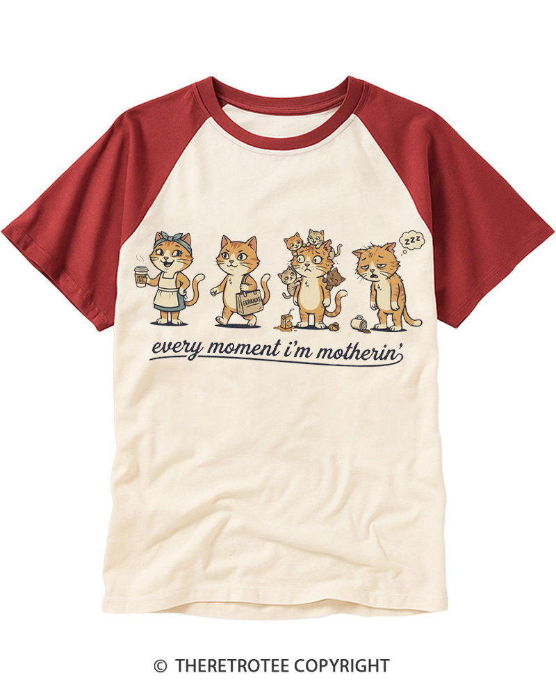 TheRetroTee Funny Cat Mom 1970s Raglan Baseball T-Shirt
