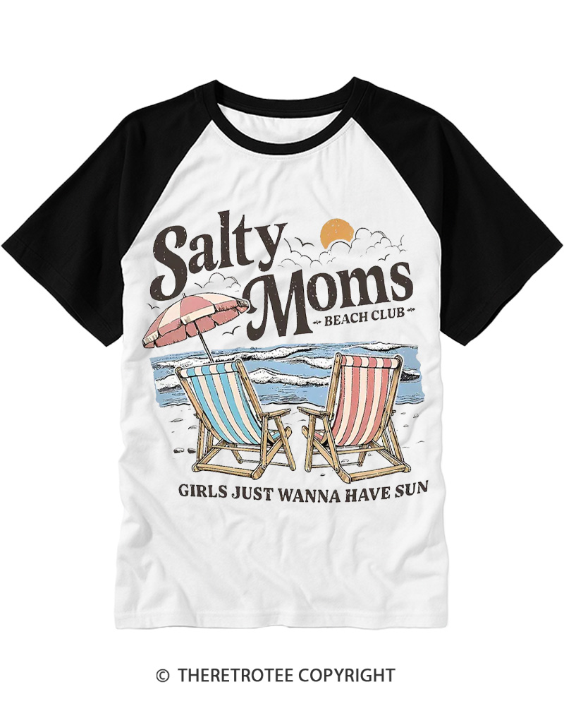 TheRetroTee Salty Moms Beach Club 1950s Raglan Baseball T-Shirt