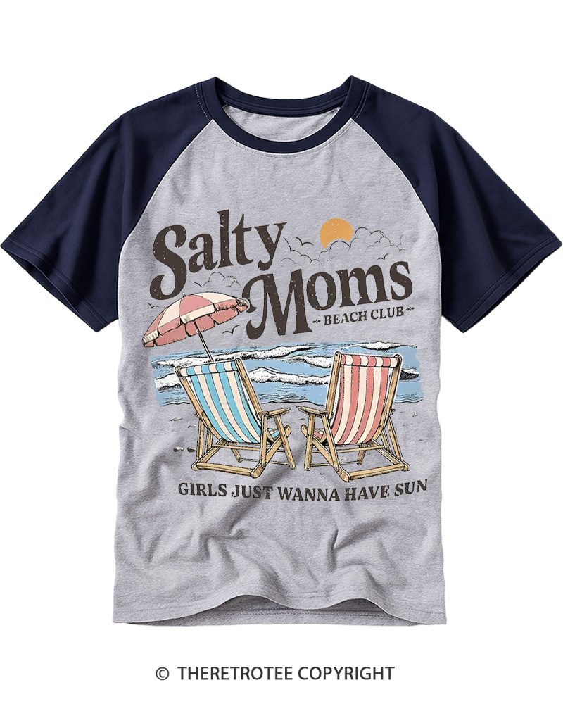 TheRetroTee Salty Moms Beach Club 1950s Raglan Baseball T-Shirt