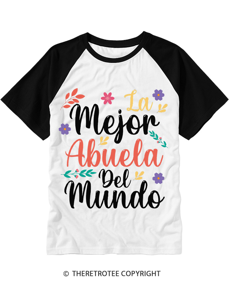 TheRetroTee La Mejor Abuela Del Mundo 1970s Raglan Baseball T-Shirt