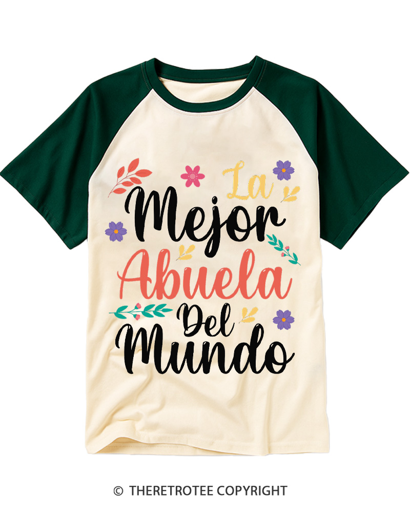 TheRetroTee La Mejor Abuela Del Mundo 1970s Raglan Baseball T-Shirt