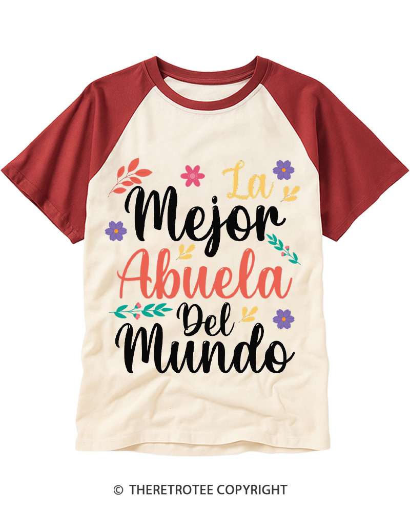 TheRetroTee La Mejor Abuela Del Mundo 1970s Raglan Baseball T-Shirt