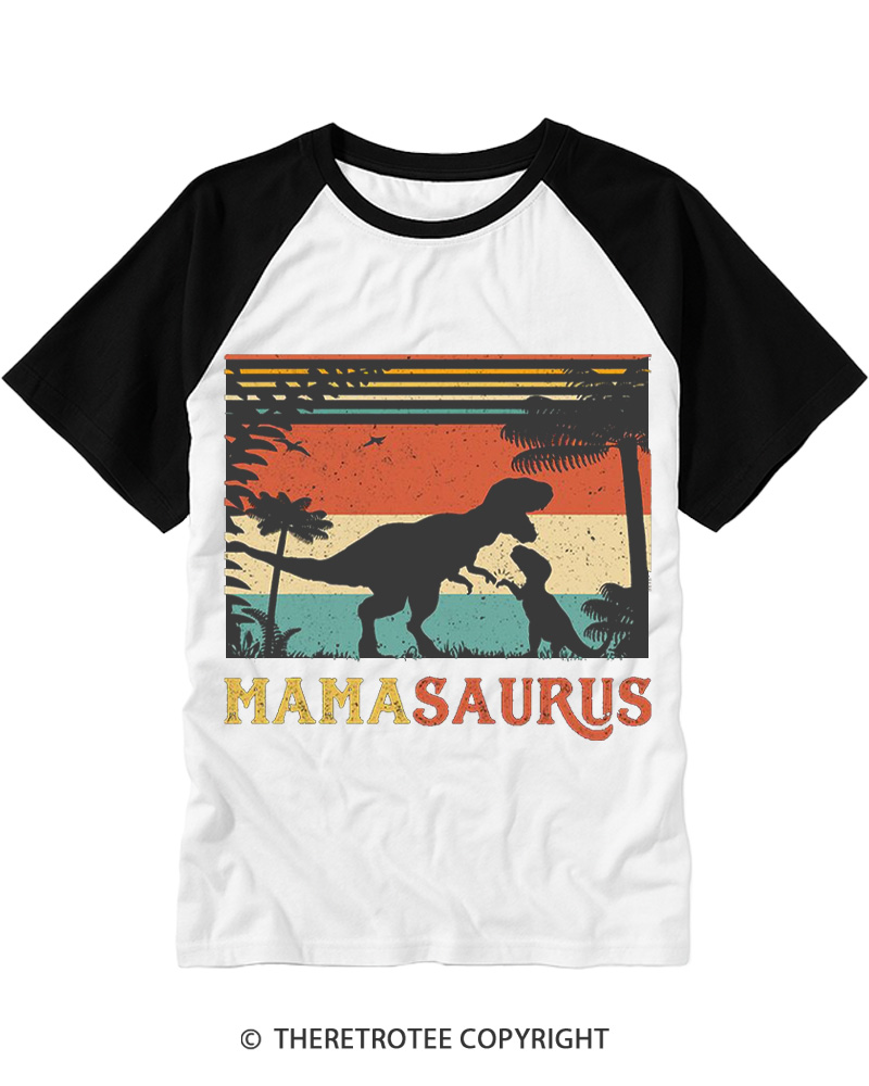 TheRetroTee Mamasaurus 1970s Raglan Baseball T-Shirt