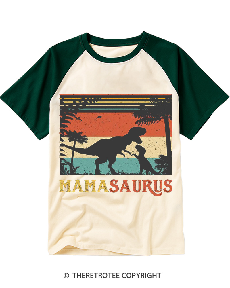 TheRetroTee Mamasaurus 1970s Raglan Baseball T-Shirt