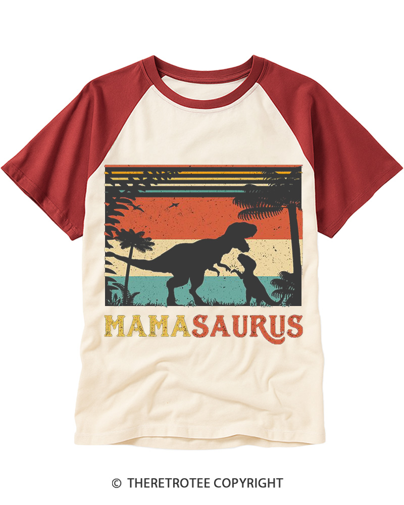 TheRetroTee Mamasaurus 1970s Raglan Baseball T-Shirt