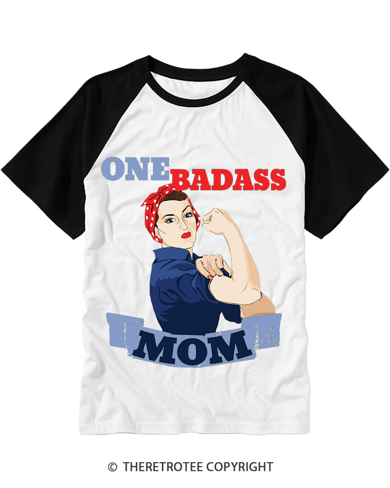 TheRetroTee One Badass Mom 1950s Raglan Baseball T-Shirt