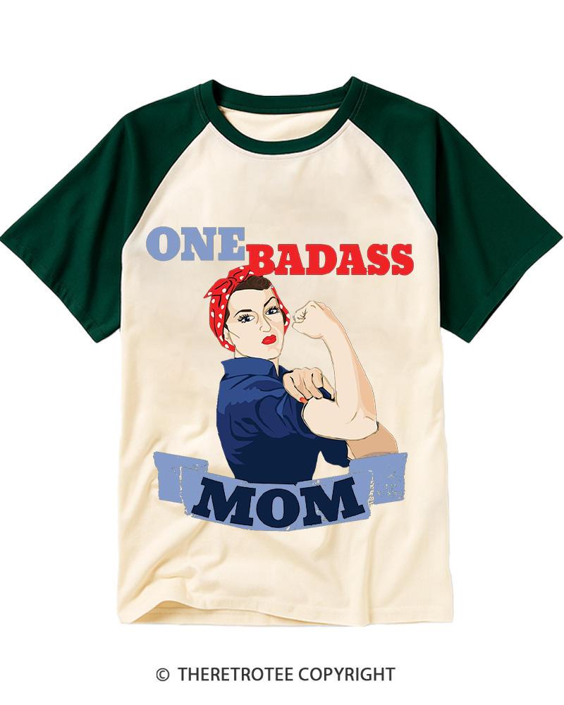 TheRetroTee One Badass Mom 1950s Raglan Baseball T-Shirt