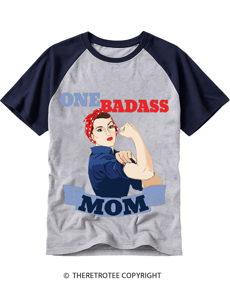 TheRetroTee One Badass Mom 1950s Raglan Baseball T-Shirt