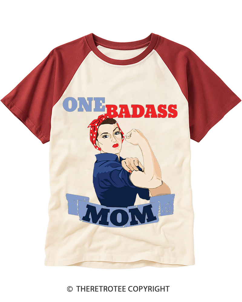 TheRetroTee One Badass Mom 1950s Raglan Baseball T-Shirt