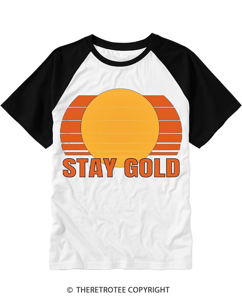 TheRetroTee Stay Gold 1980s Raglan Baseball T-Shirt