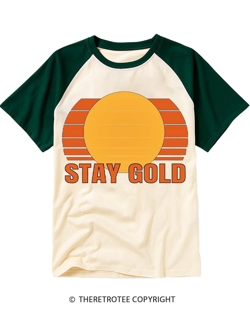 TheRetroTee Stay Gold 1980s Raglan Baseball T-Shirt