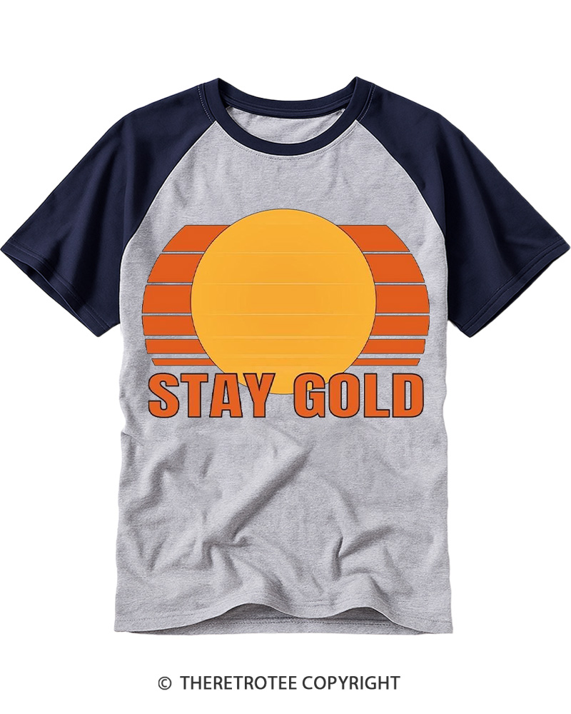 TheRetroTee Stay Gold 1980s Raglan Baseball T-Shirt