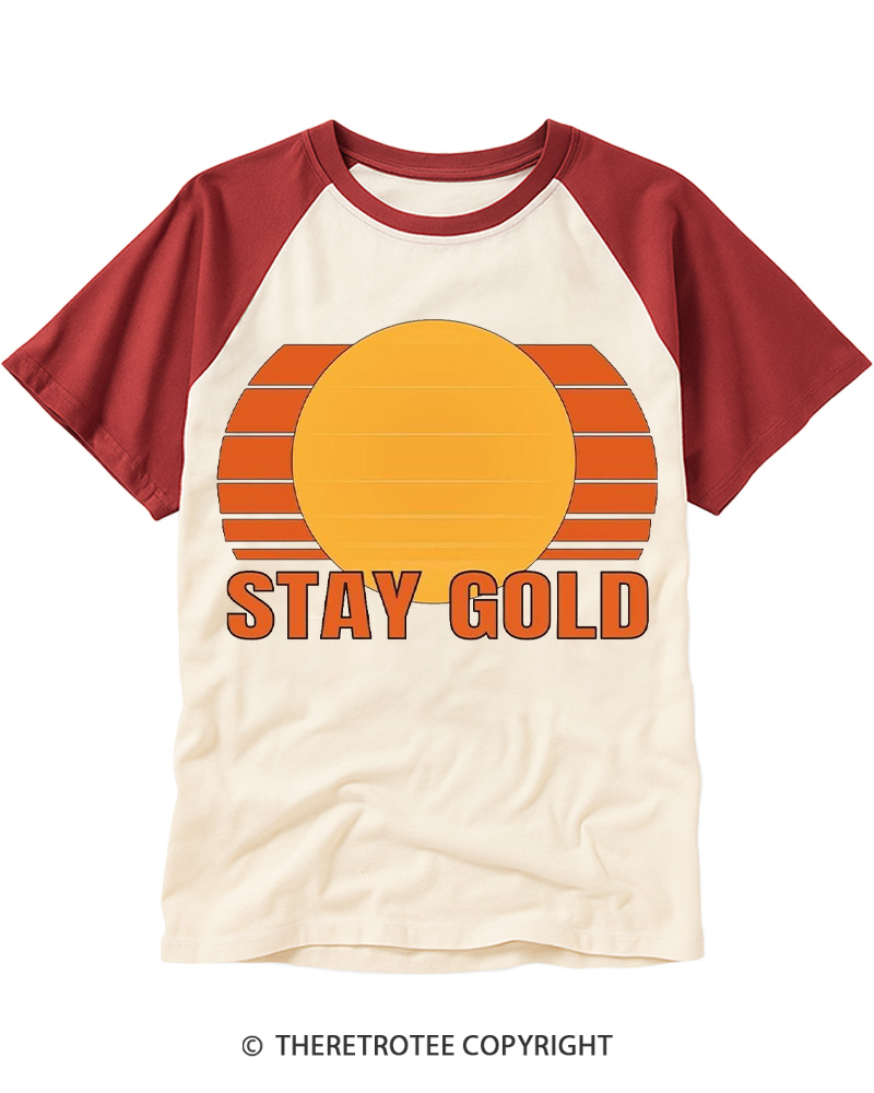TheRetroTee Stay Gold 1980s Raglan Baseball T-Shirt