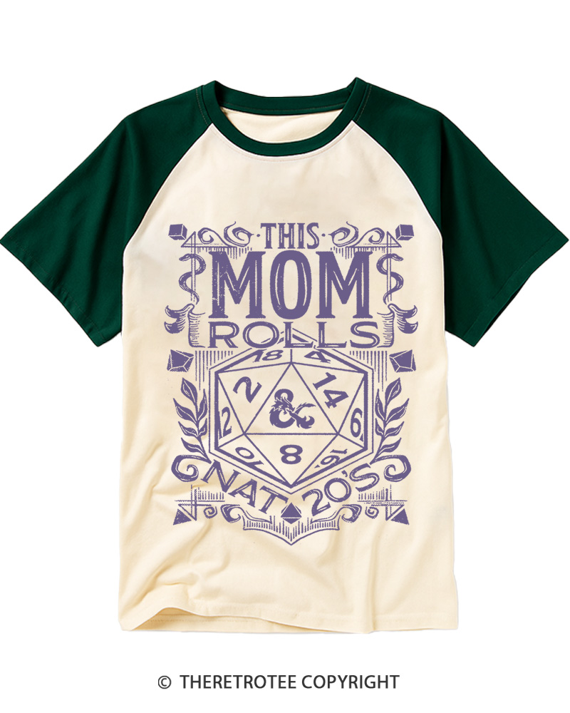 TheRetroTee This Mom Rolls Nat 20's 1980s Raglan Baseball T-Shirt