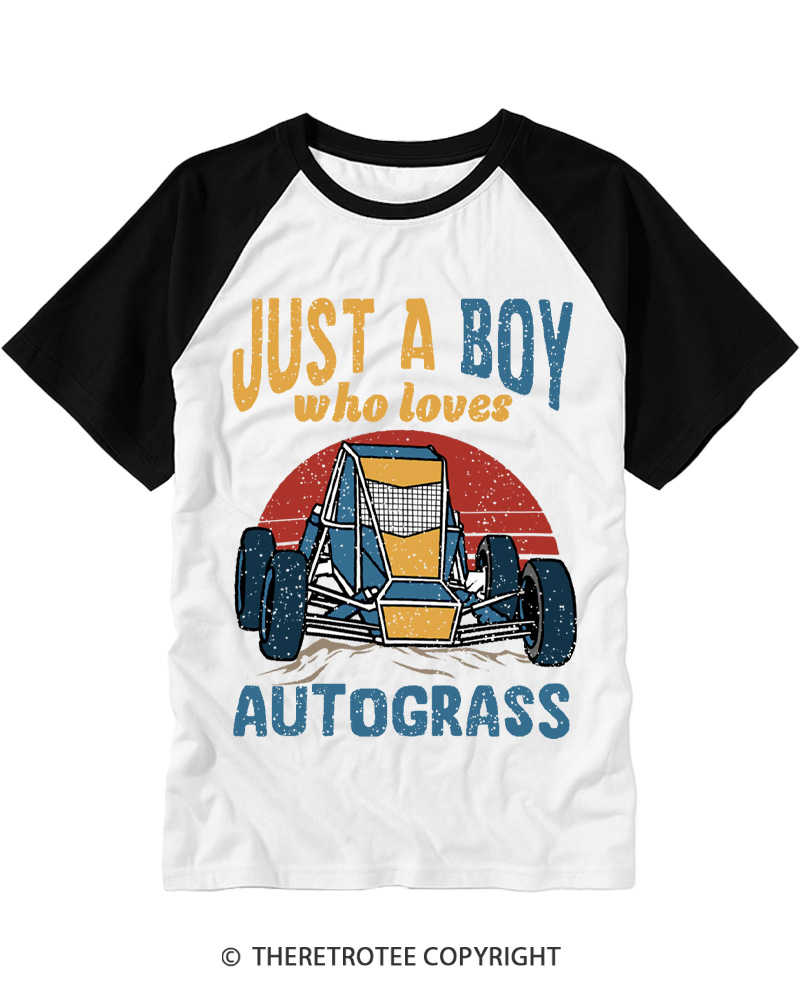 TheRetroTee Just A Boy Who Loves Autograss 1990s Raglan Baseball T-Shirt