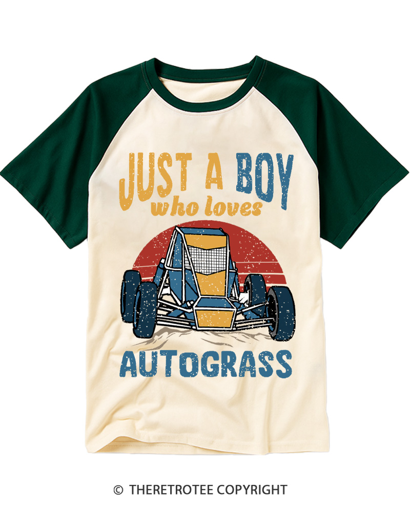 TheRetroTee Just A Boy Who Loves Autograss 1990s Raglan Baseball T-Shirt