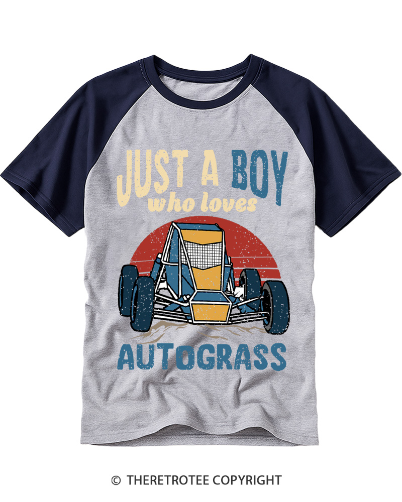 TheRetroTee Just A Boy Who Loves Autograss 1990s Raglan Baseball T-Shirt