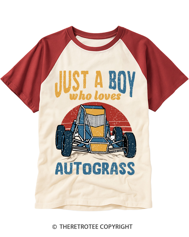 TheRetroTee Just A Boy Who Loves Autograss 1990s Raglan Baseball T-Shirt