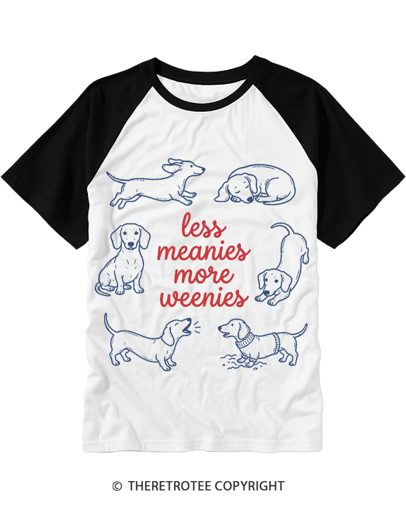 TheRetroTee Less Meanies More Weenies 1980s Raglan Baseball T-Shirt
