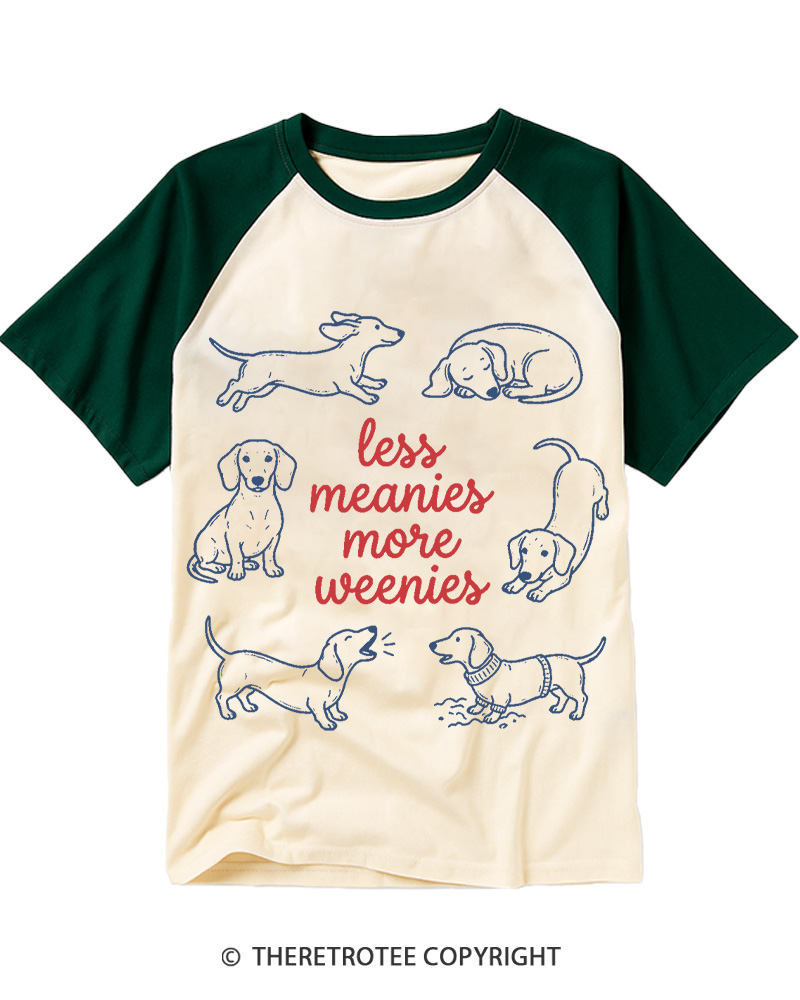 TheRetroTee Less Meanies More Weenies 1980s Raglan Baseball T-Shirt