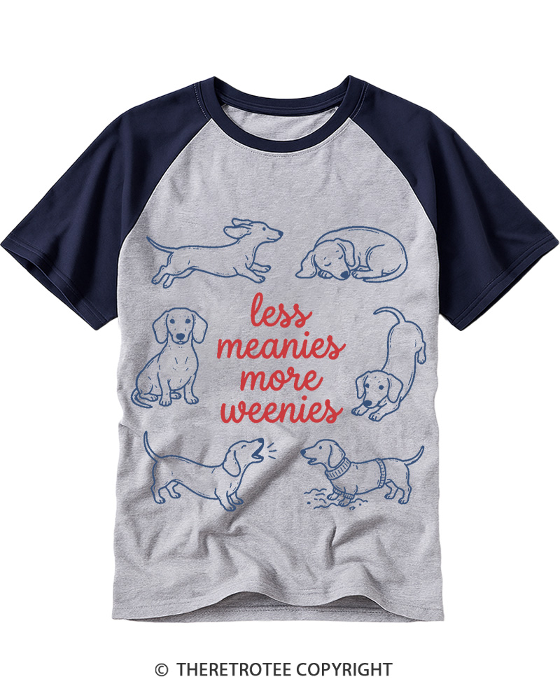 TheRetroTee Less Meanies More Weenies 1980s Raglan Baseball T-Shirt