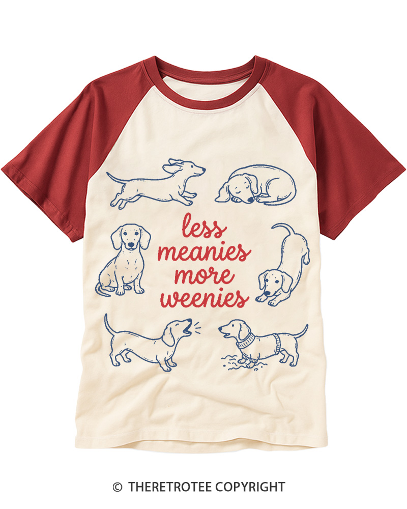 TheRetroTee Less Meanies More Weenies 1980s Raglan Baseball T-Shirt
