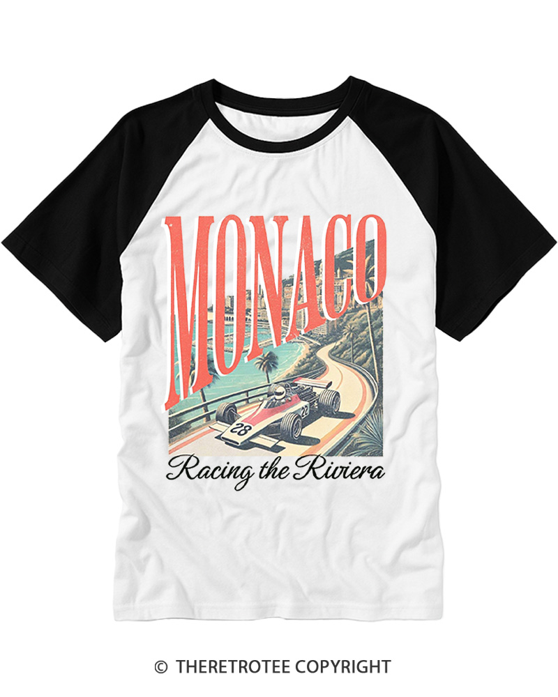 TheRetroTee Monaco Racer  1960s Raglan Baseball T-Shirt