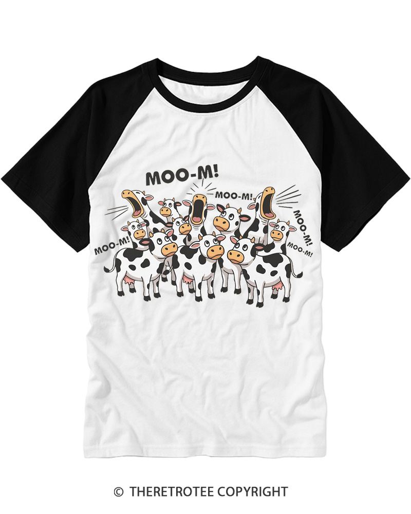 TheRetroTee Moo-m Cow 1990s Raglan Baseball T-Shirt
