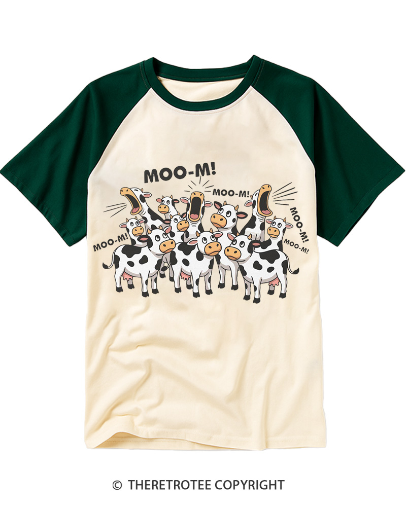 TheRetroTee Moo-m Cow 1990s Raglan Baseball T-Shirt