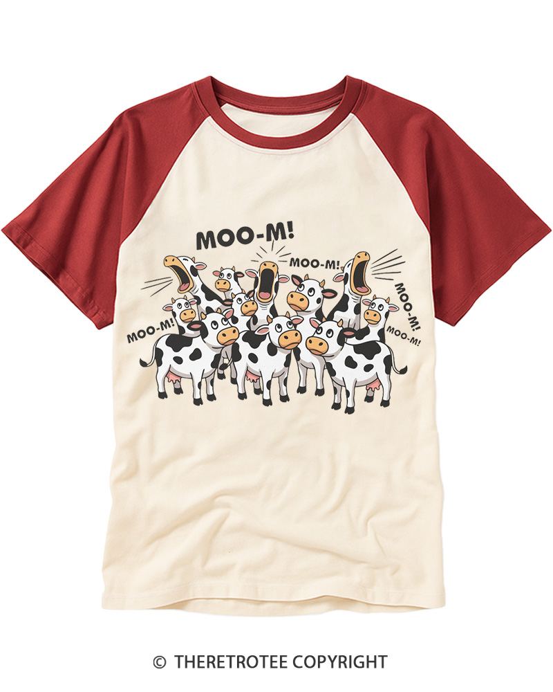 TheRetroTee Moo-m Cow 1990s Raglan Baseball T-Shirt
