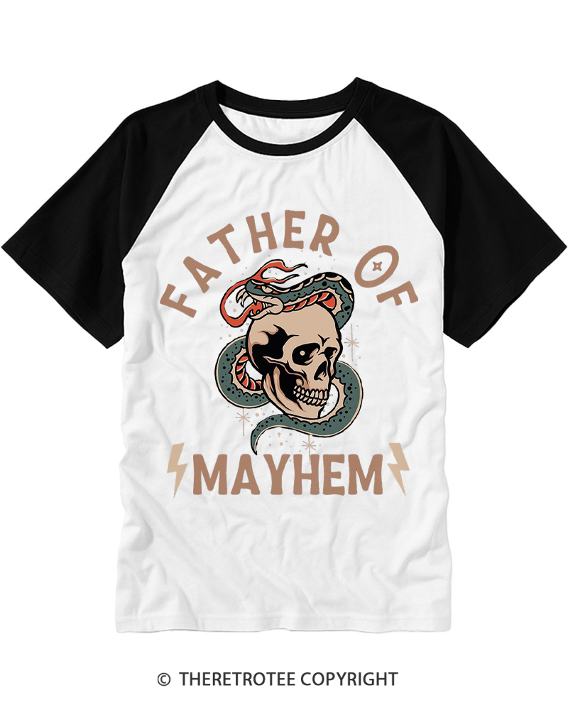 TheRetroTee Mother Of Mayhem 1980s Raglan Baseball T-Shirt