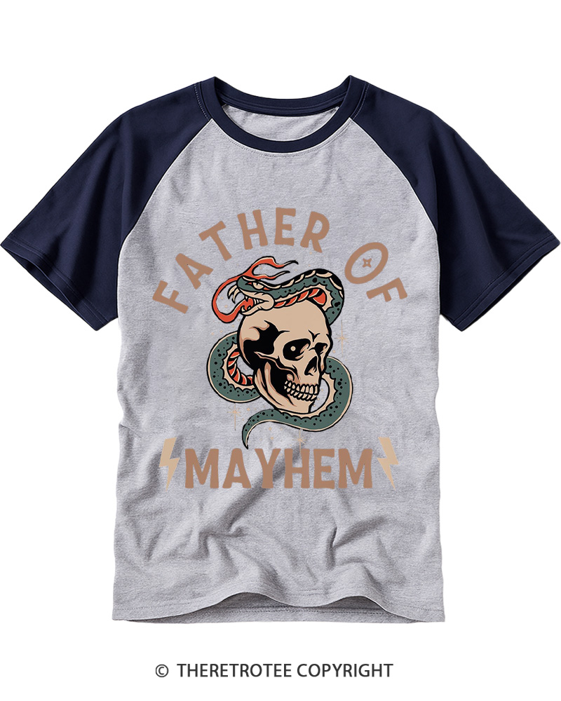 TheRetroTee Mother Of Mayhem 1980s Raglan Baseball T-Shirt