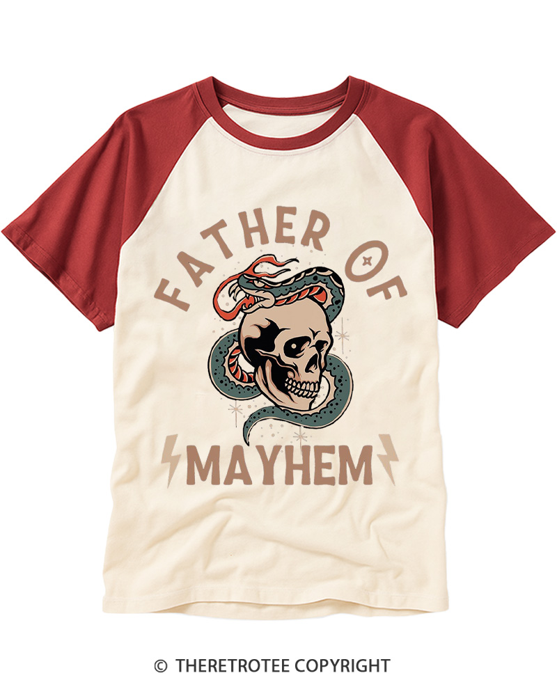 TheRetroTee Mother Of Mayhem 1980s Raglan Baseball T-Shirt