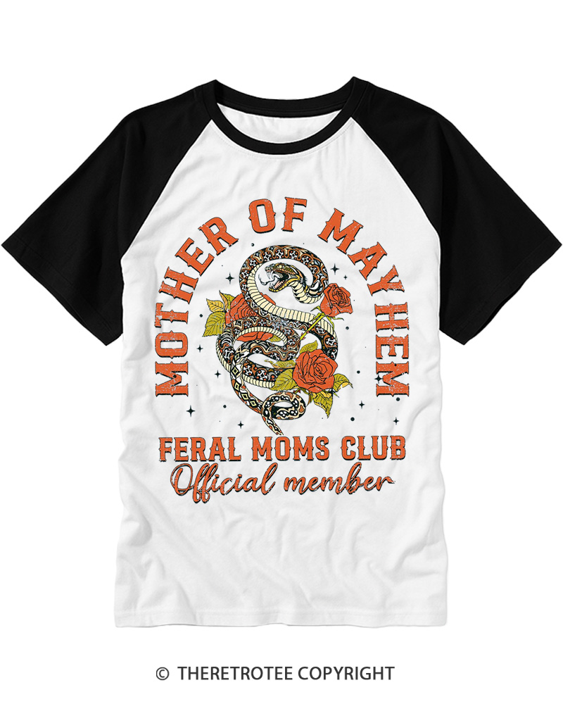 TheRetroTee Mother Of Mayhem 1980s Raglan Baseball T-Shirt