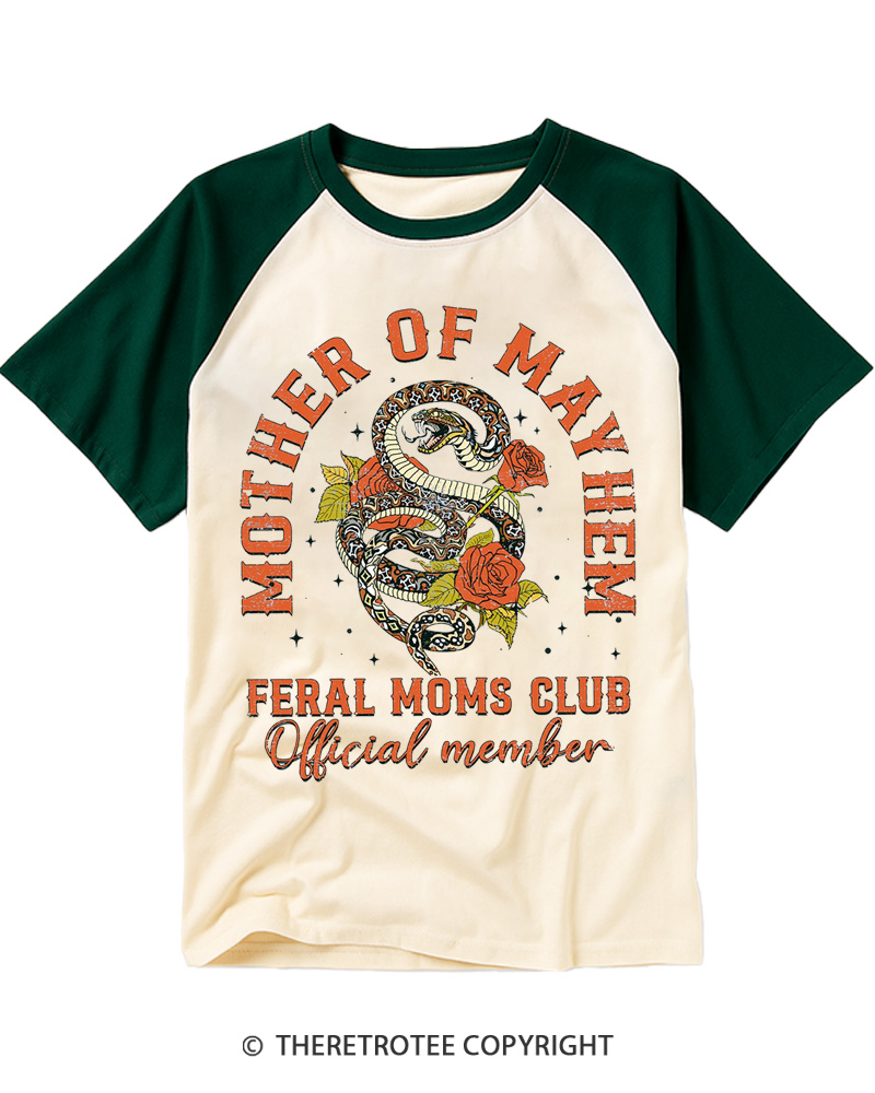 TheRetroTee Mother Of Mayhem 1980s Raglan Baseball T-Shirt