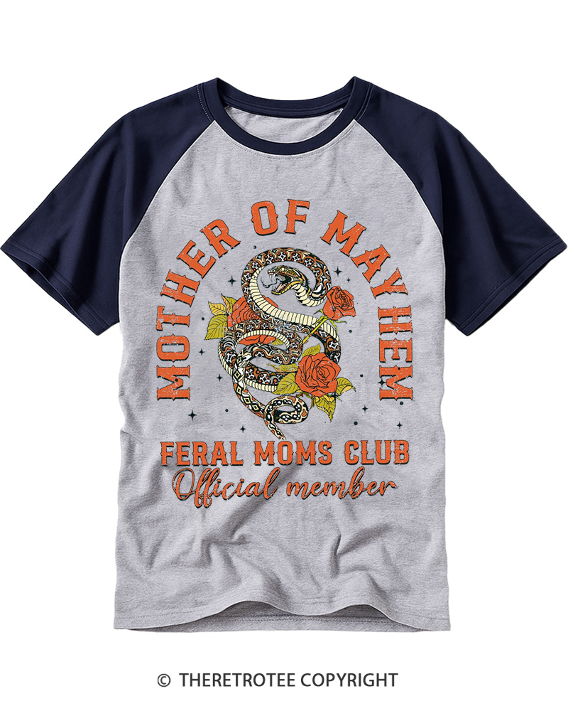TheRetroTee Mother Of Mayhem 1980s Raglan Baseball T-Shirt